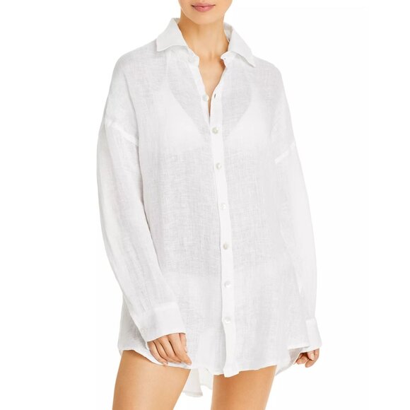 Vitamin A White Playa Linen Shirt Dress Swim Cover-Up Size Medium 41185 - Picture 1 of 11